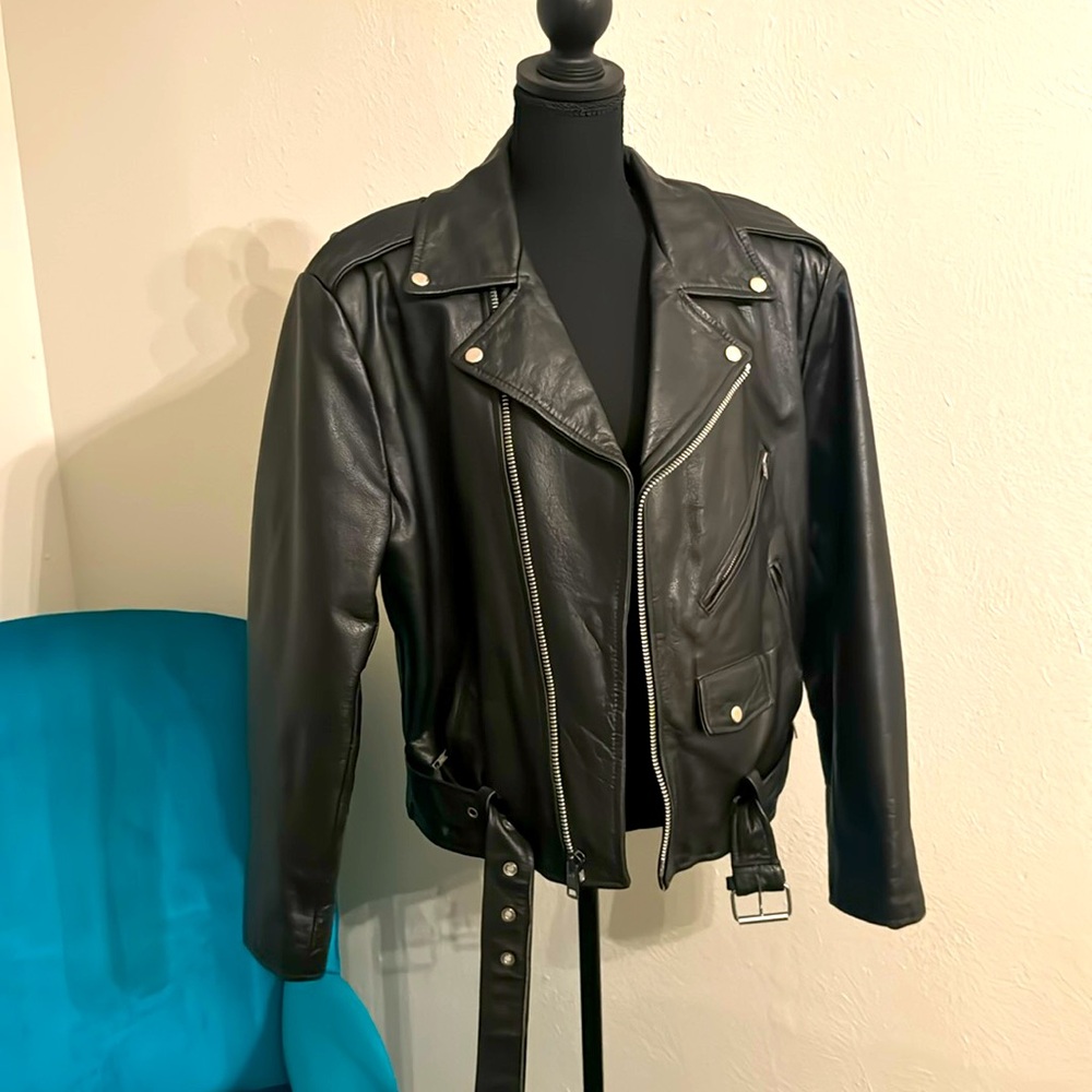 Black Leather Motorcycle Style  Jacket